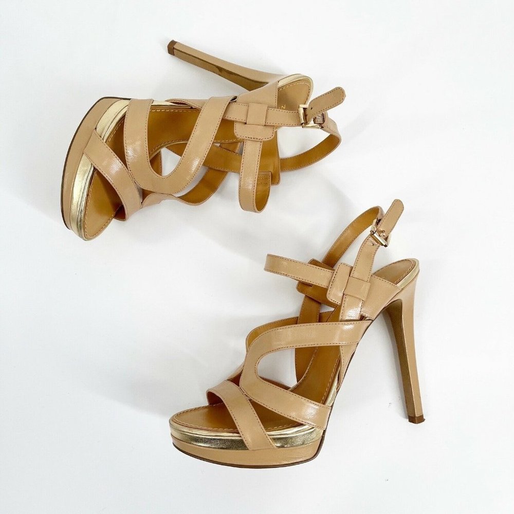 Nine West Tan Strappy Sandal Heels Sz 9 - Picture 3 of 8